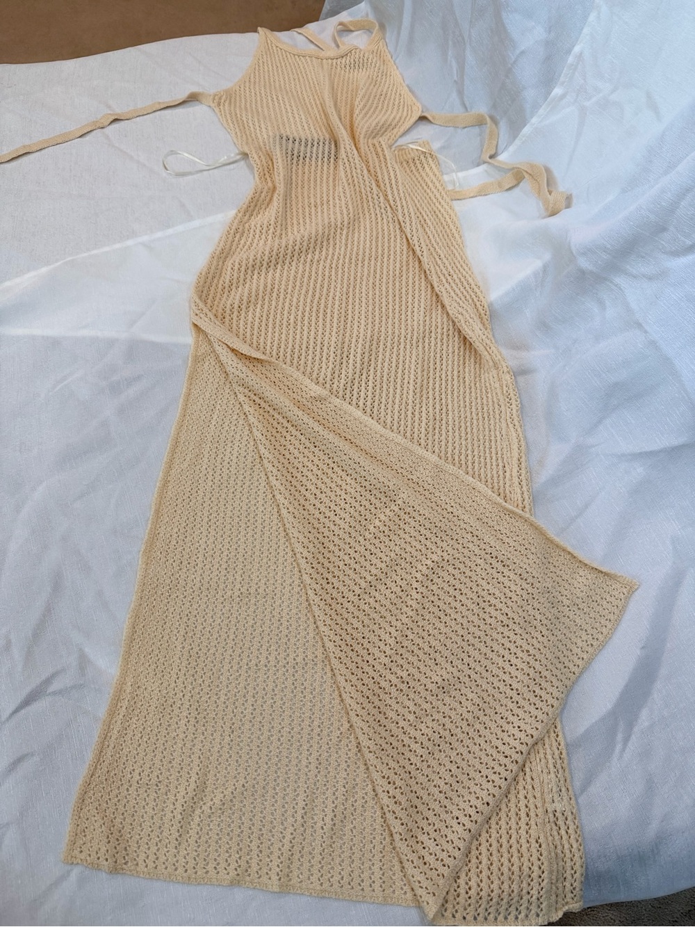 Hot Miami Styles Cream Crochet Maxi Swim Coverup
